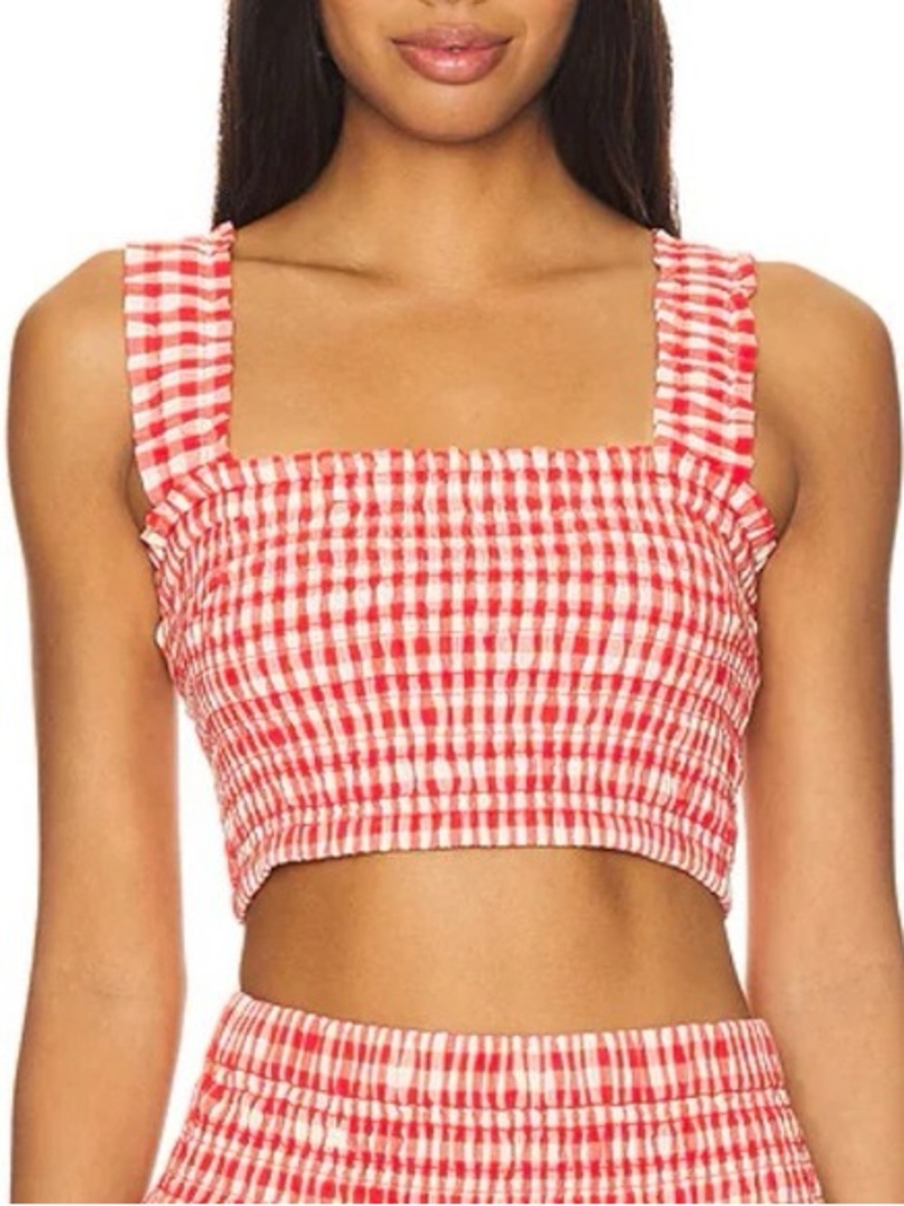 RHODE Tanya Top in Scarlet Toulouse Gingham 100% Cotton - XS